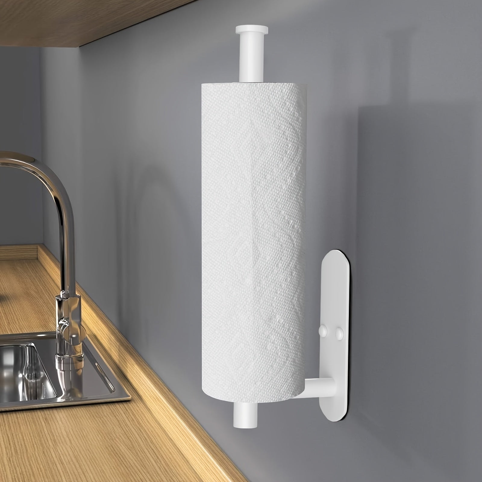 Kitchen Wall Mounted Paper Towel Holder Self-Adhesive or Perforated Wall Mount Organizer