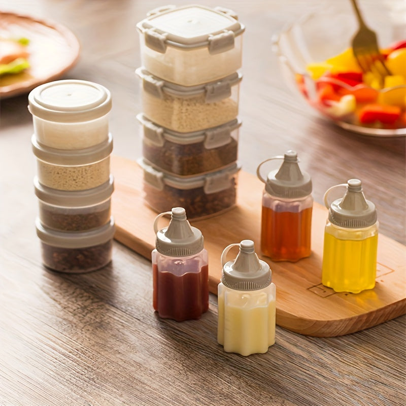 Set of 4 Transparent Plastic Seasoning Bottles with Gray Lids for Sauces and Dressings