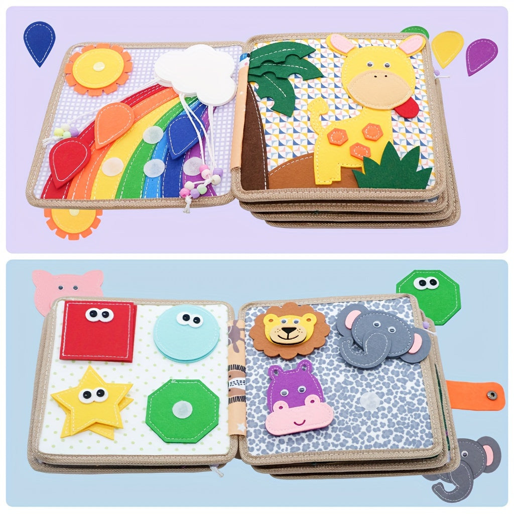 Educational Wooden Busy Board Toys for Early Childhood Development Interactive 3D Cloth Book Fine Motor Skills Travel Gift