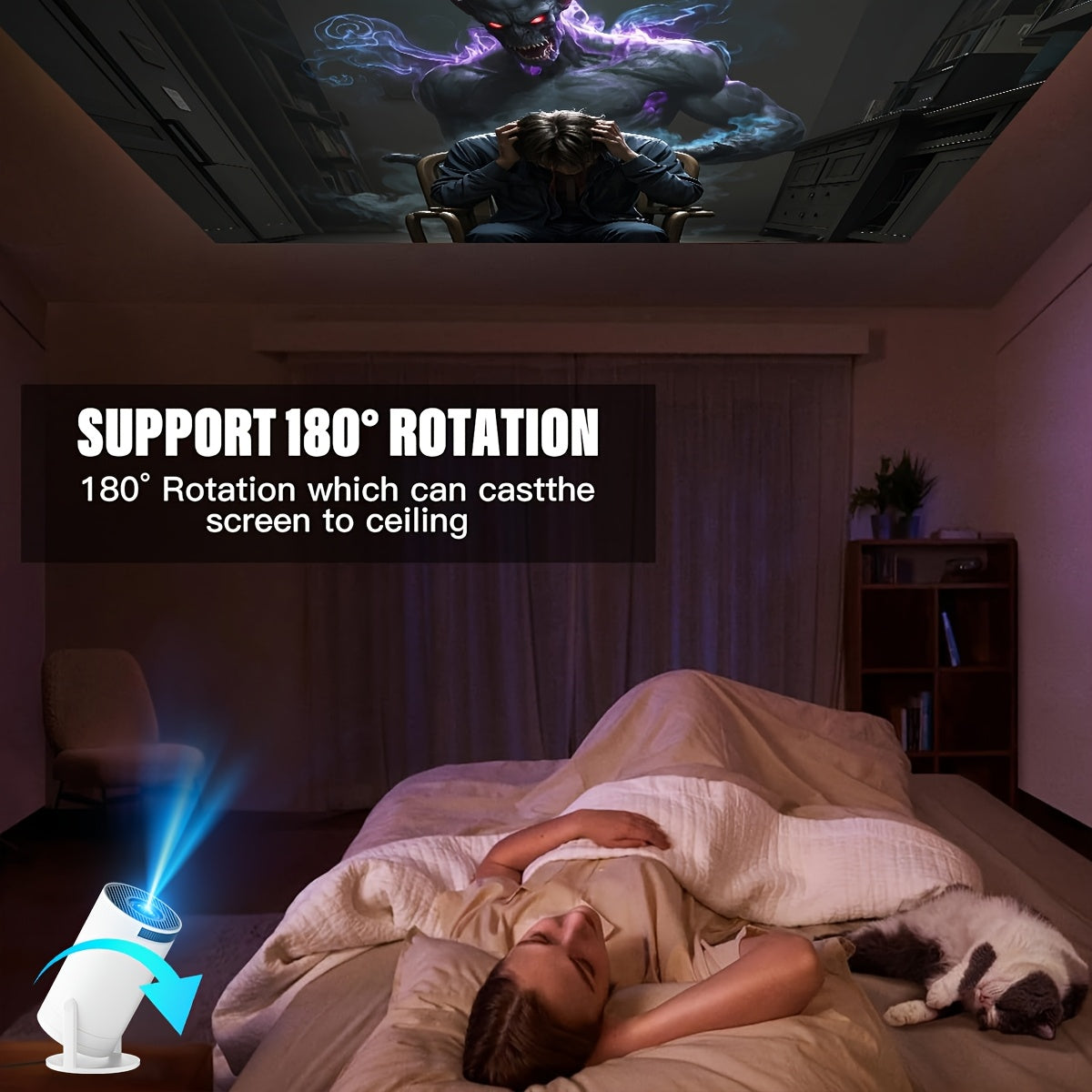 Portable 4K Smart Home Theater Projector with 270° Rotation Wall Support