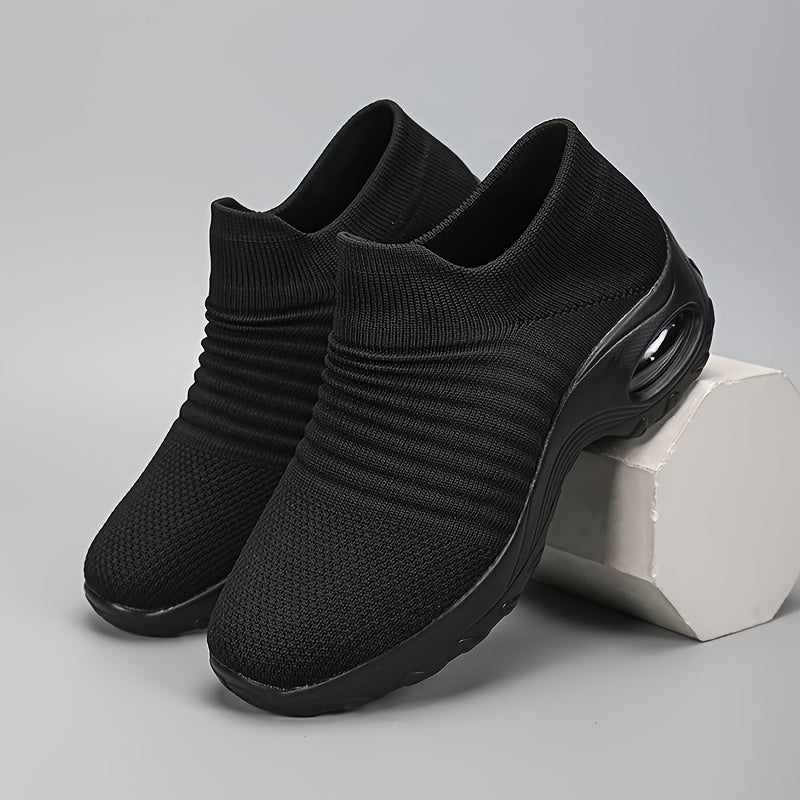 Women’s Slip-On Sneakers Breathable Knit Upper Cushioned Sole Black