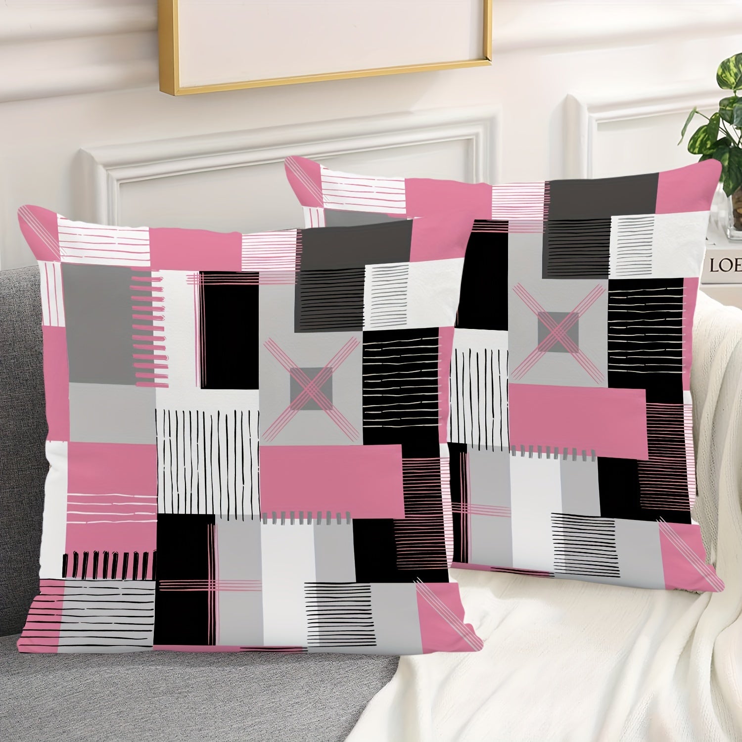 Geometric Square Polyester Cushion Covers for Bedroom and Living Room Set of 2