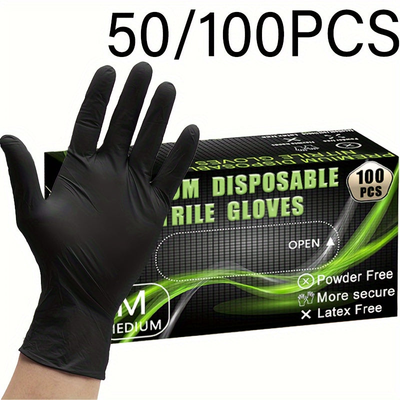 Disposable Black Nitrile Gloves Pack of 50 or 100 for Nail Art Tattoo Cleaning