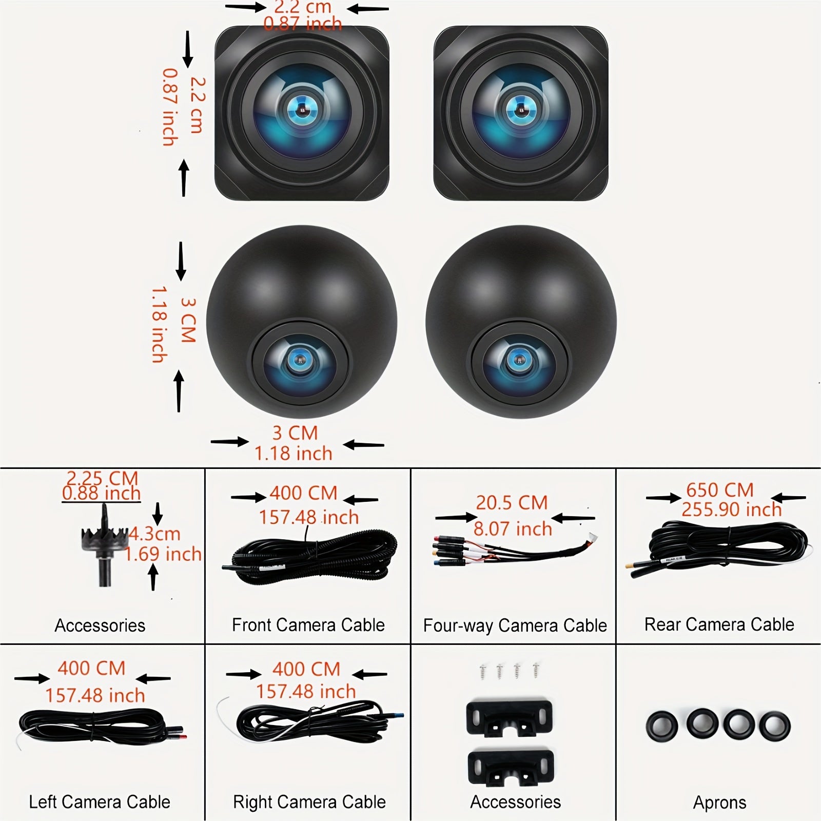 Sistema de cámara para coche 360 Panorámica Vista Surround 1080P Visión nocturna Sin batería