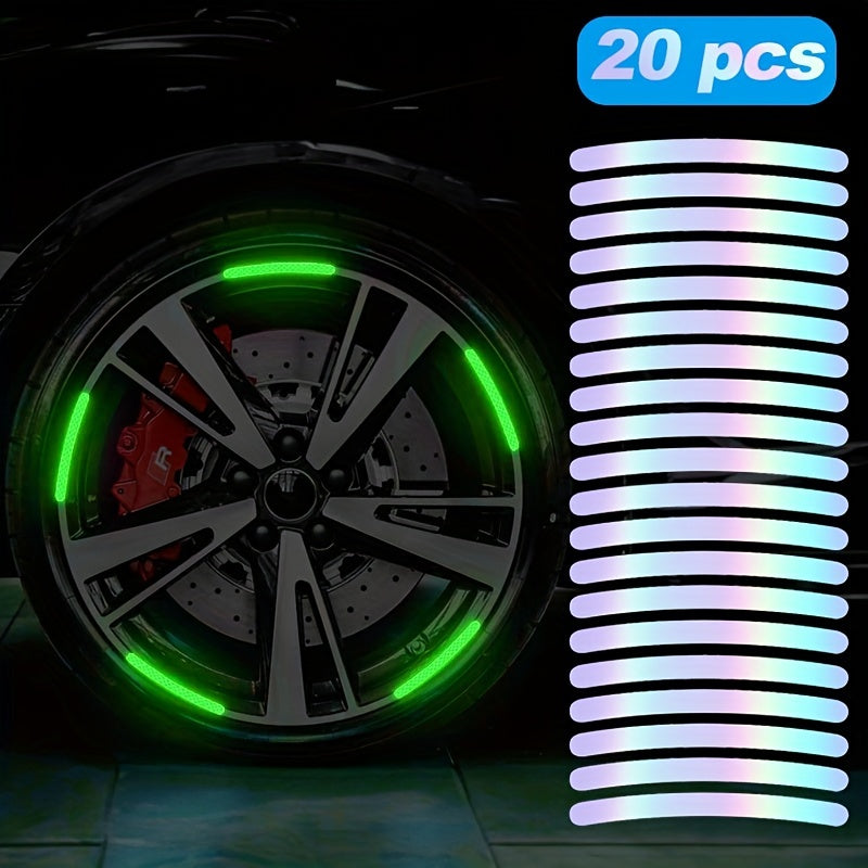 20 Pcs Car Wheel Luminous Reflective Stickers Green Night Decor