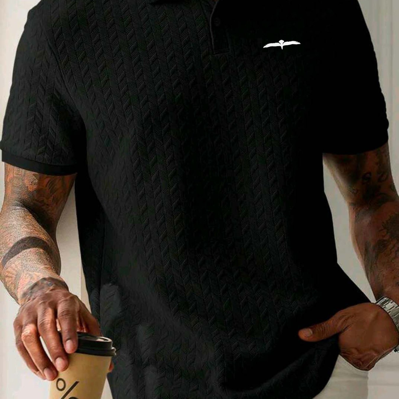 Men's Polo Shirt with Eagle Print Short Sleeve Summer Casual Slim Fit