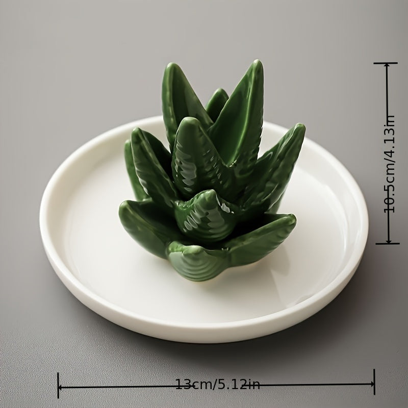 Керамический держатель для колец с алоэ вера и подставка для украшений в минималистском стиле
