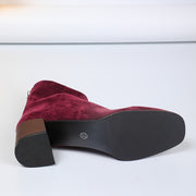 Women's Ankle Boots with Square Toe Flannel Upper Rubber Sole Block Heel