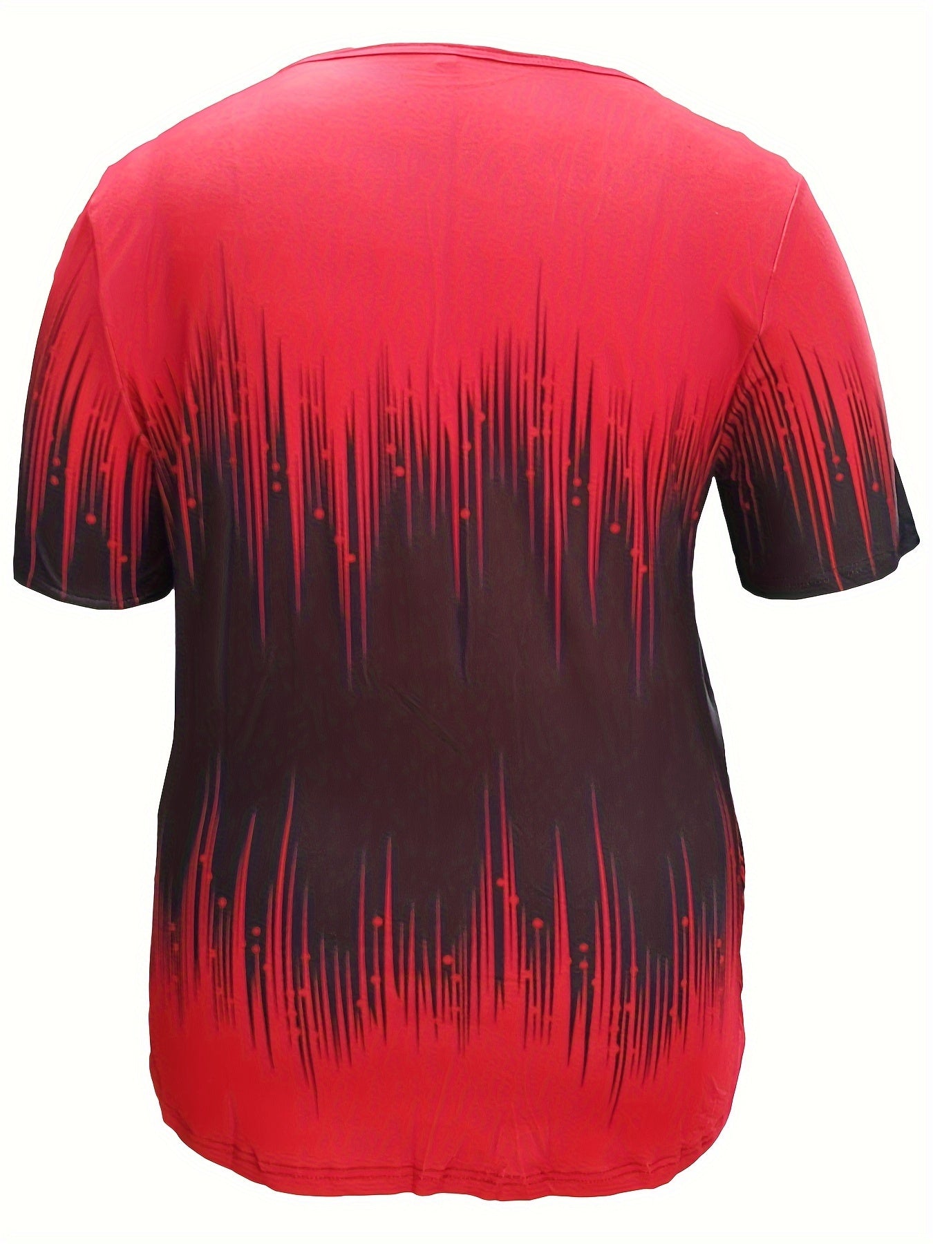 Plus Size Ombre Print Button Front T-Shirt Casual Short Sleeve V Neck Women