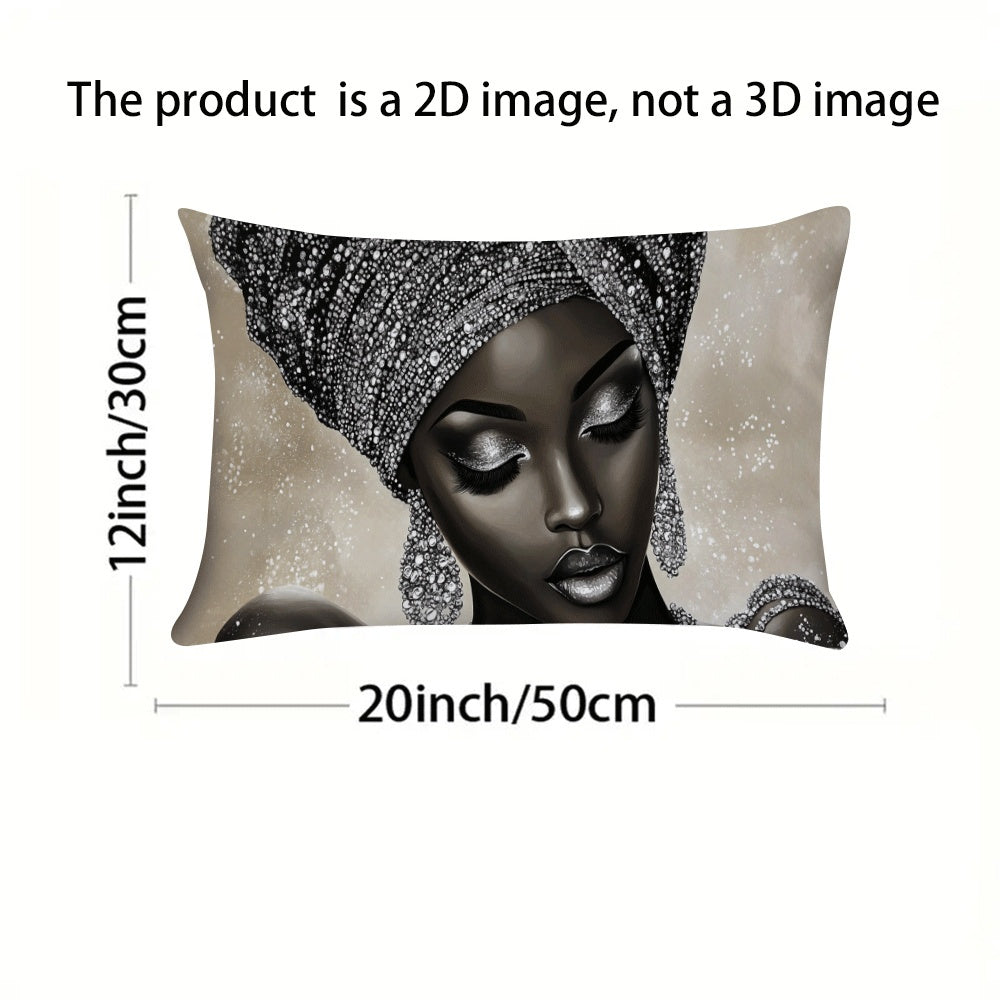 African Woman Themed Polyester Pillow Cover Casual Space Design Decorative Cushion Case for Back Sleepers All-Season Comfort