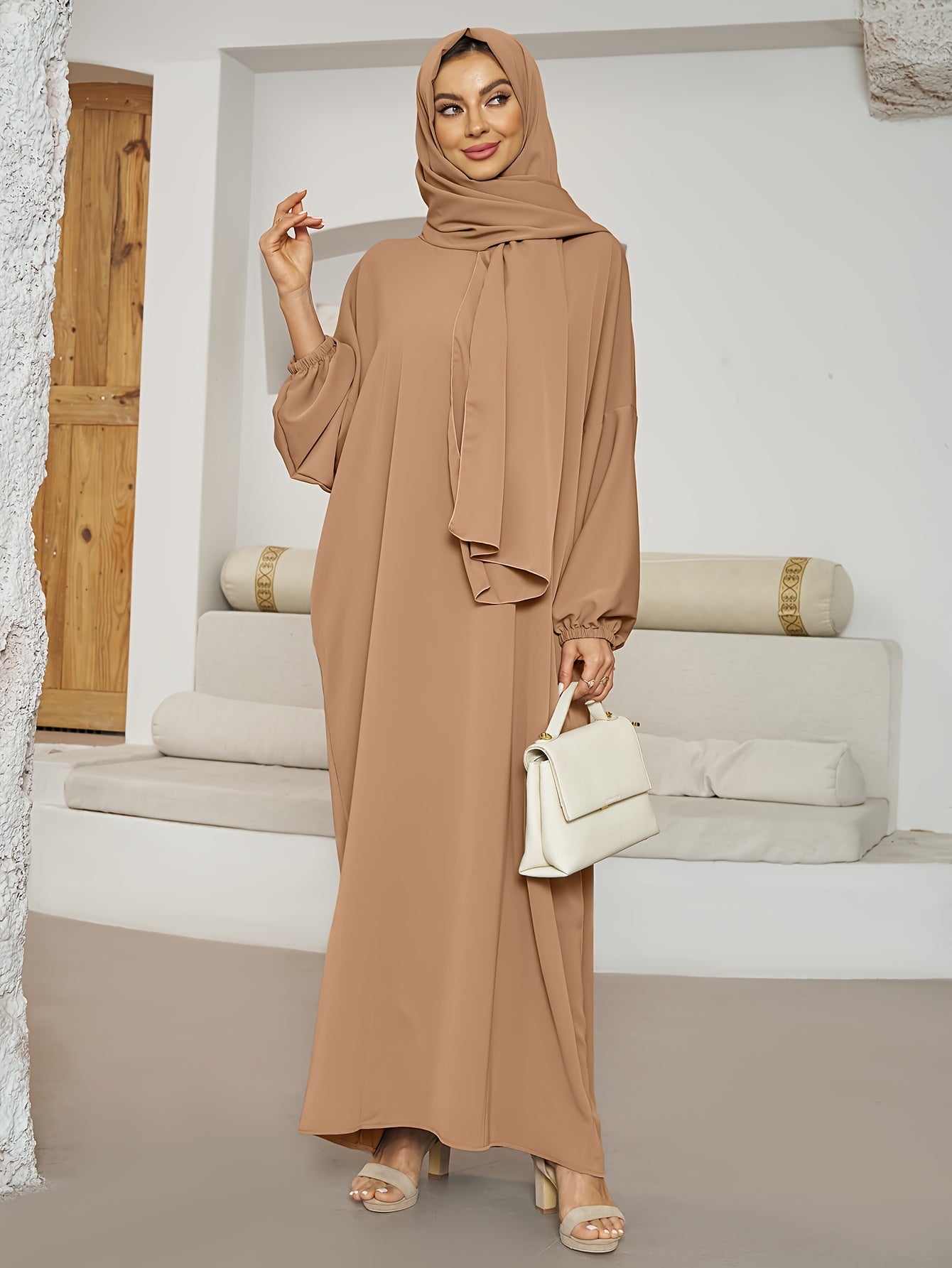 Plus Size Solid Color Headscarf Women Islamic Hijab Prayer Casual Abaya