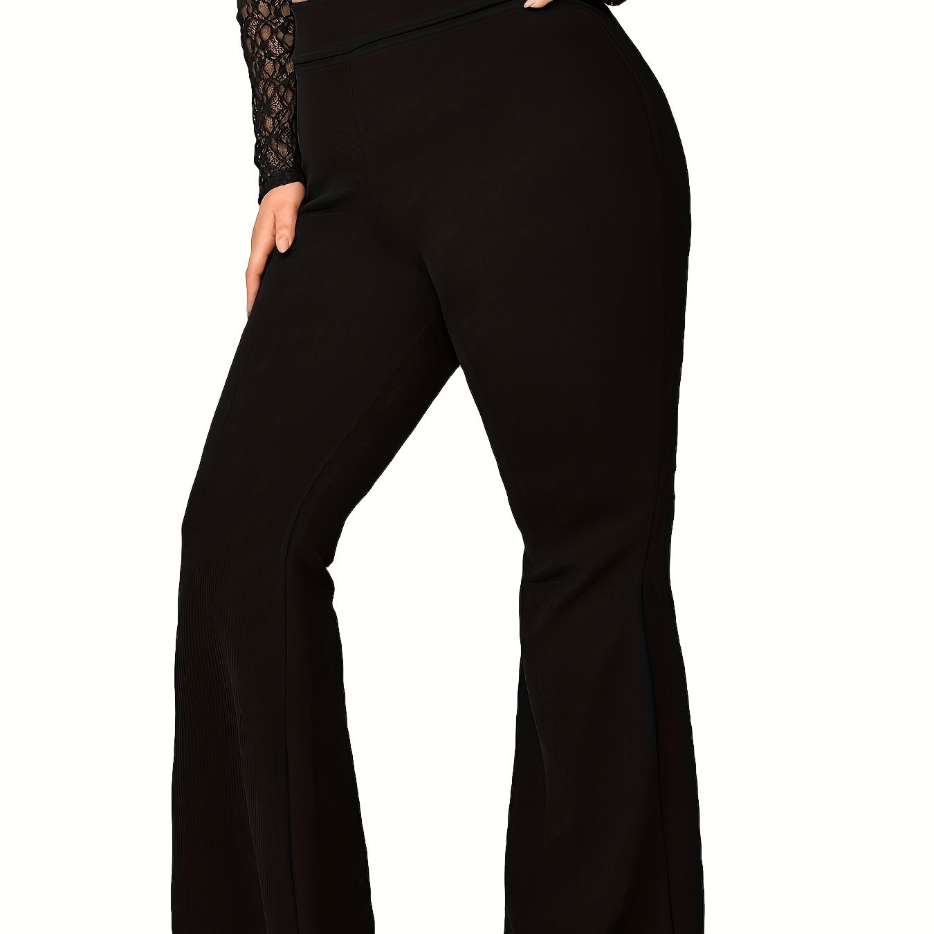 Plus Size Flared Leg Pants Elastic High Waist Spring Summer Women