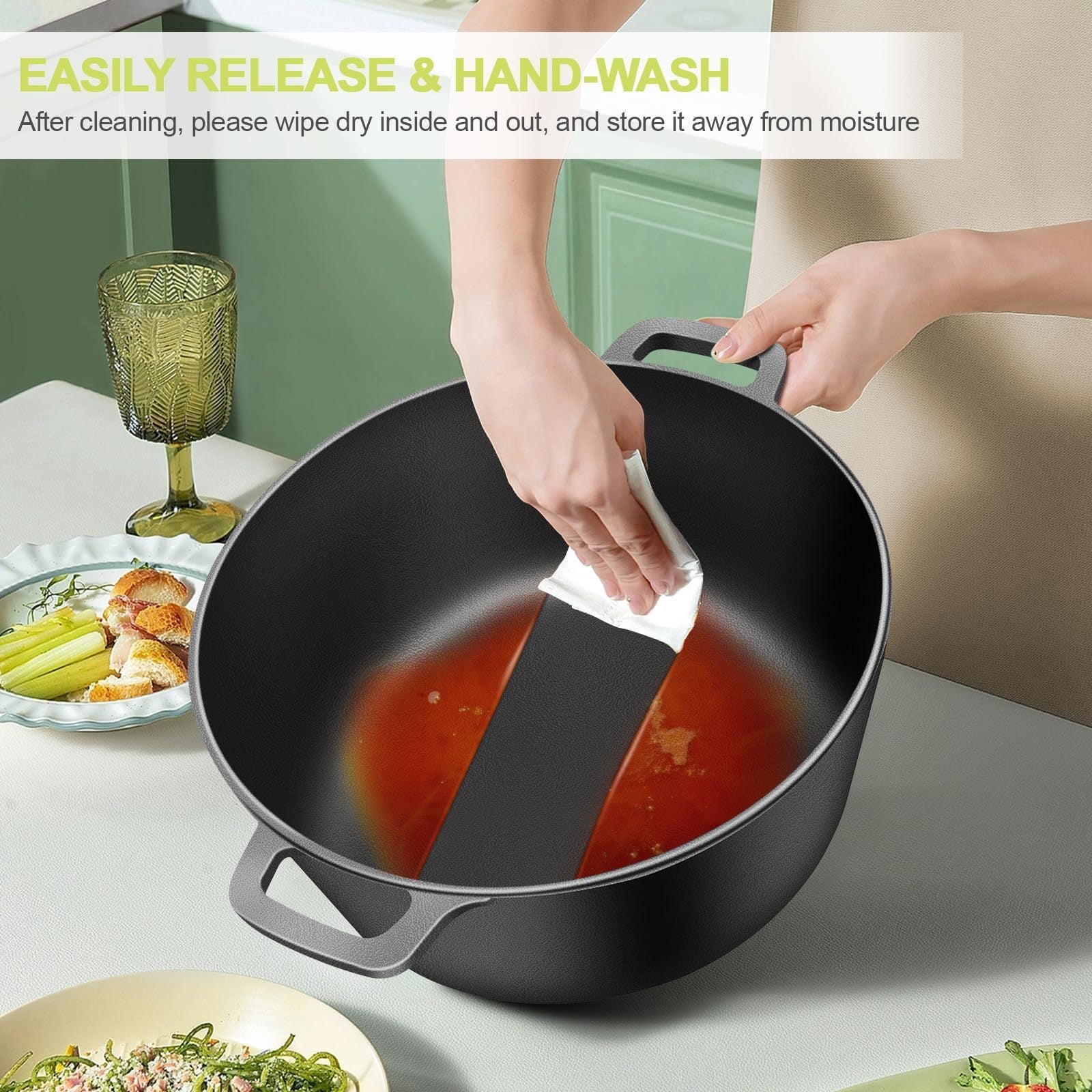 Qotishmasdan pishirish, pishirish va tabiatda yurish uchun qopqog'li temir idishlar to'plami, 2 ta