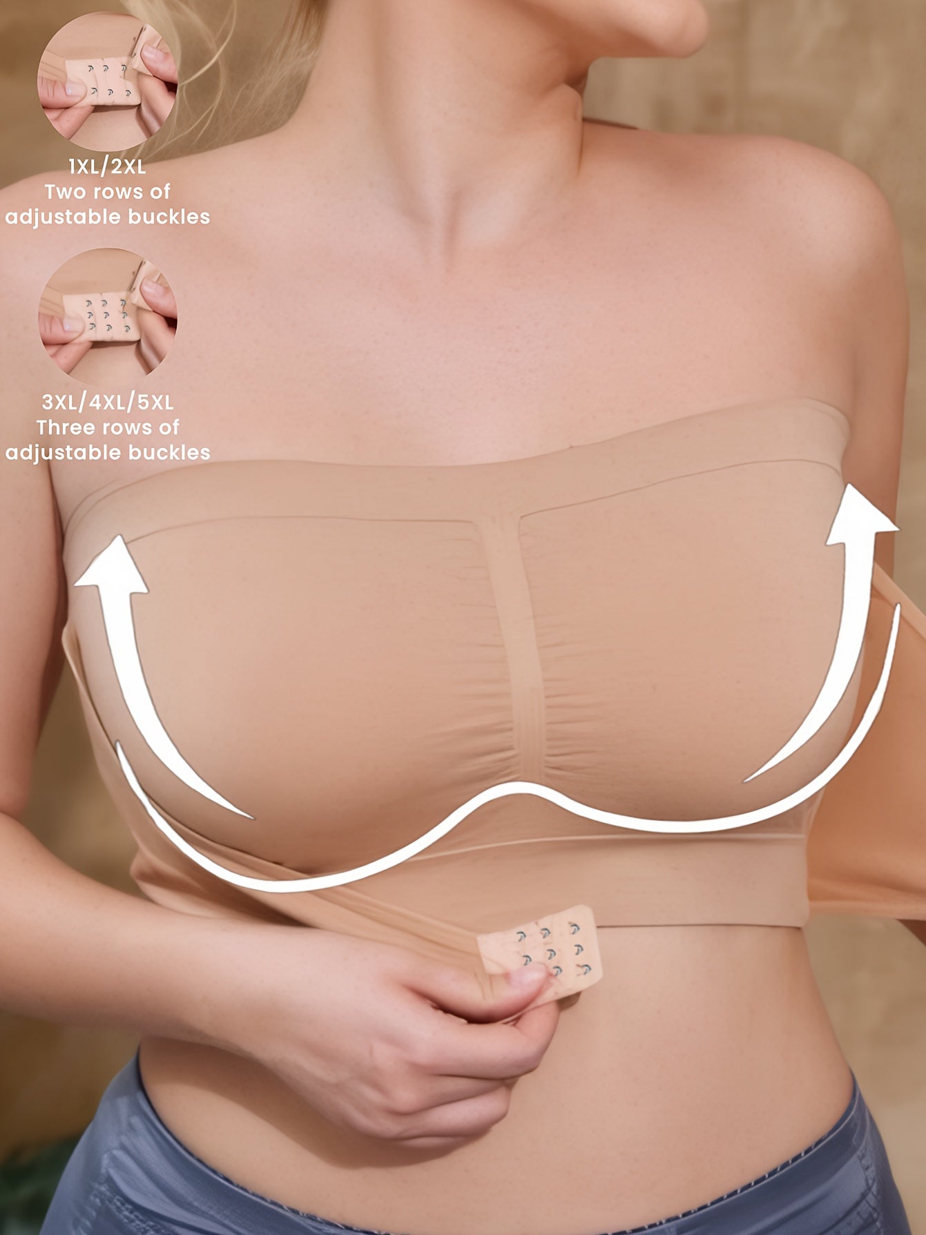 Plus Size Women's Adjustable Strapless Sports Bra Breathable No Wire