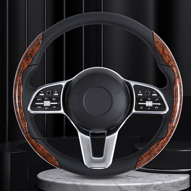 2-Pack Brown Wood Grain Non-Slip Steering Wheel Cover Universal Car Interior