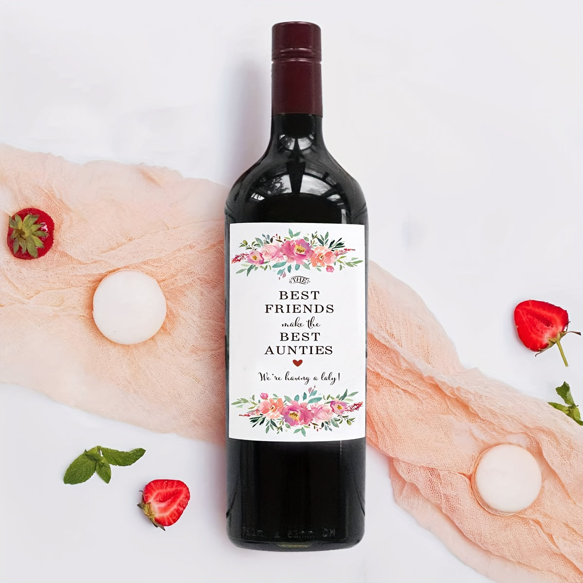 Eng yaxshi xolalar uchun mukammal sovg'a: gullar bilan bezatilgan homiladorlikni e'lon qilish uchun vino shishasi yorliqlari - 2 dona