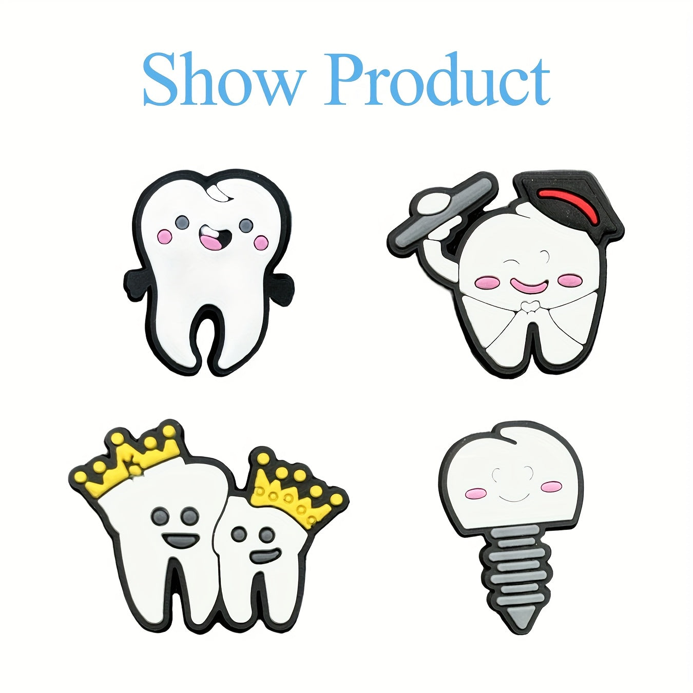 9pcs Cartoon Teeth Pins PVC Dental Design Hair Accessories Craft Items