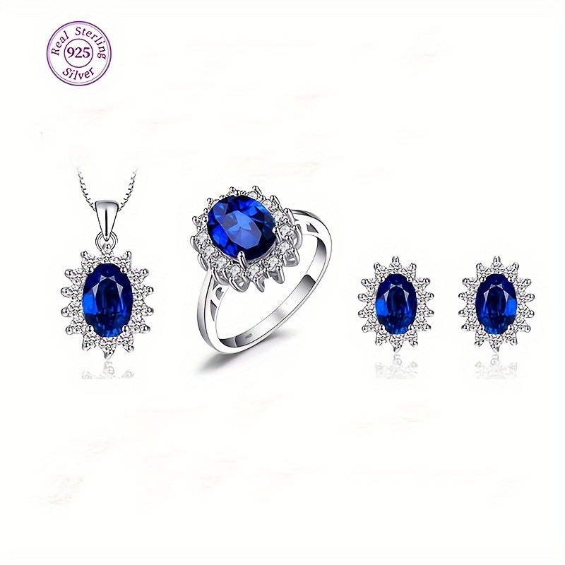 Sterling Silver Jewelry Set with Necklace Ring Earrings Zirconia Multiple Colors