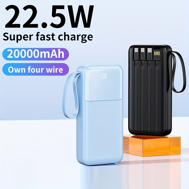 20000mAh Portable Power Bank with Fast PD20W Charging and Built-in Cables