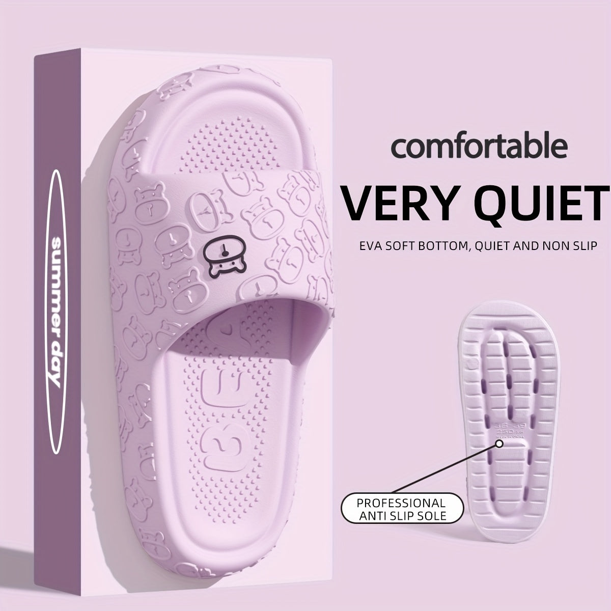 Женские и мужские удобные мягкие тапочки с открытым носком и медвежьим дизайном, для ванной комнаты, EVA, нескользящие