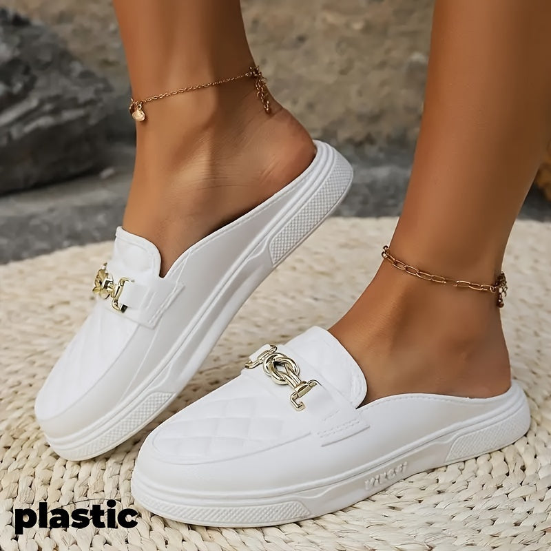 Women's Quilted Pattern Sandals With Chain Decor Platform Slip Ons