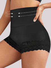 Plus Size Women's Silky Lace Trim High-Waist Briefs Lightweight Abdominal Control