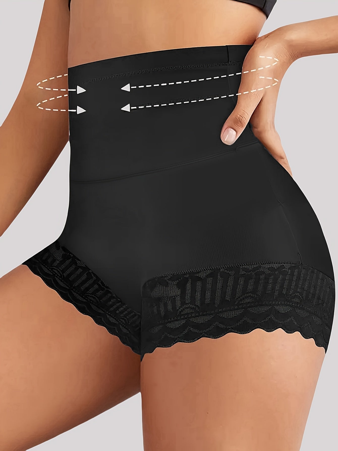 Plus Size Women's Silky Lace Trim High-Waist Briefs Lightweight Abdominal Control