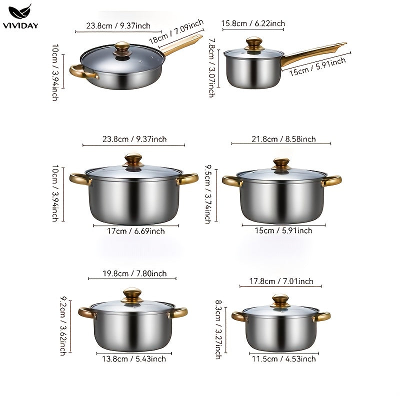 12-ta qismli oshxona to'plami, yopishmaydigan qozonlar, zanglamaydigan po'latdan yormalik, sut qozoni, sho'rva qozoni, sovg'a