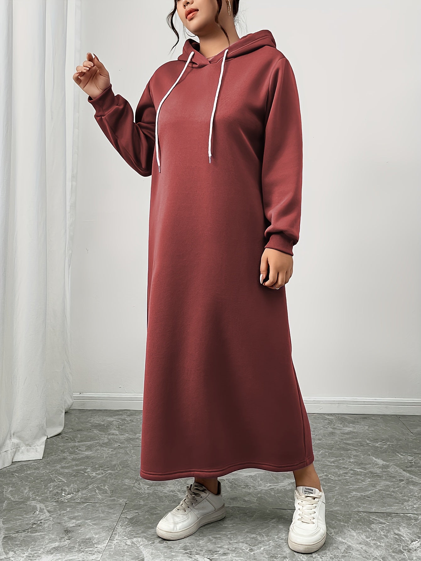 Women's Casual Wool Blend Hooded Dress Maroon Fitted Winter Wear