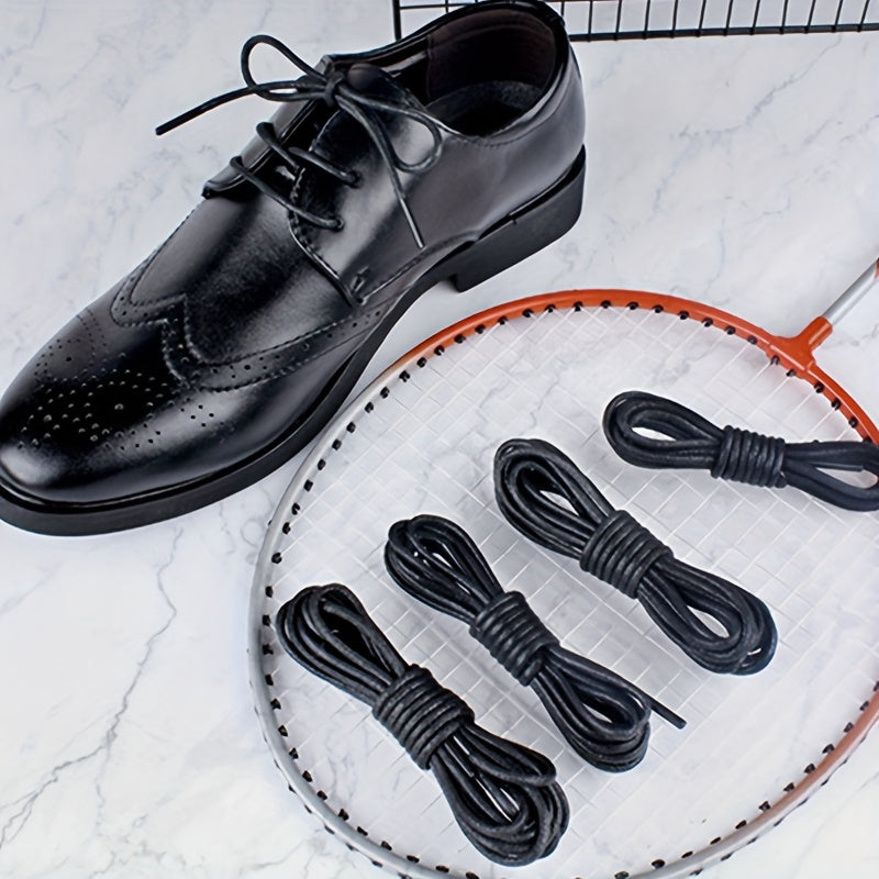 Men Women Black Round Waxed Leather Shoelaces for Formal Shoes