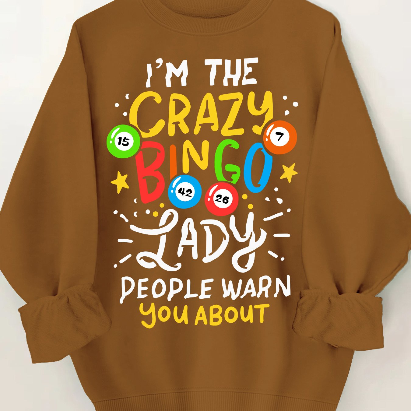 Plus Size Women's Crew Neck Sweatshirt with Crazy Bingo Lady Print Casual Long Sleeve Pullover