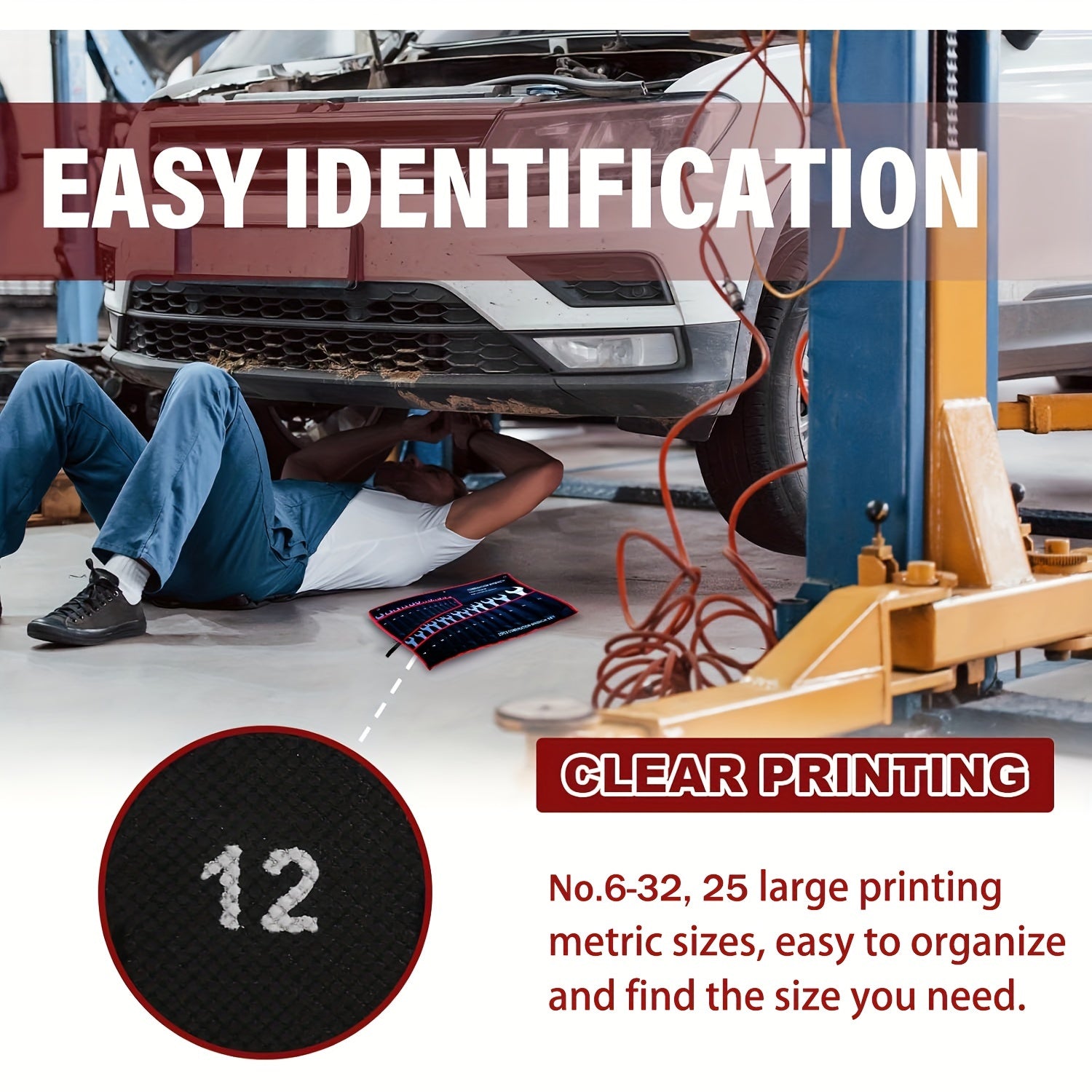 Durable Tool Roll Organizer with 25 Pockets for Wrenches Pliers and Ratchets