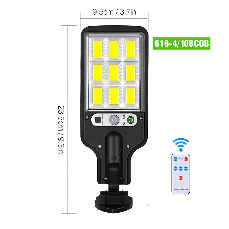Solar-Powered LED Street Light with Motion Sensor Remote Control 3 Modes Adjustable Brightness