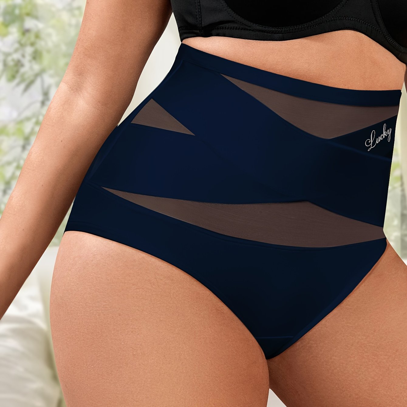 Ropa interior de talla grande de cintura alta para mujer en morado, control de barriga, elevador de glúteos, malla transpirable