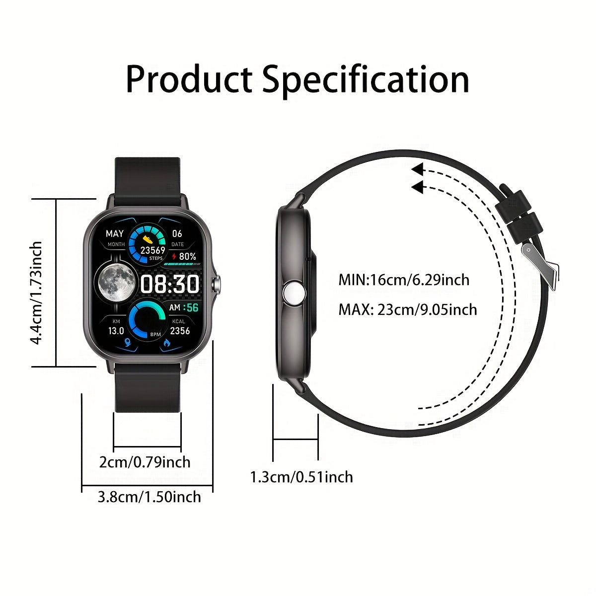 1.83 Inch Full Screen Touch Sports Smartwatch for Men and Women with Wireless Call Message Reminder and Multiple Sport Modes