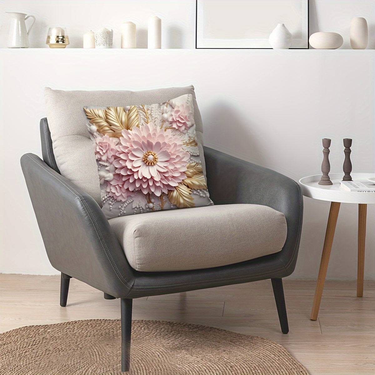 3D Floral Pattern Cushion Cover 17.7x17.7 Inches with Invisible Zipper for Home Decor