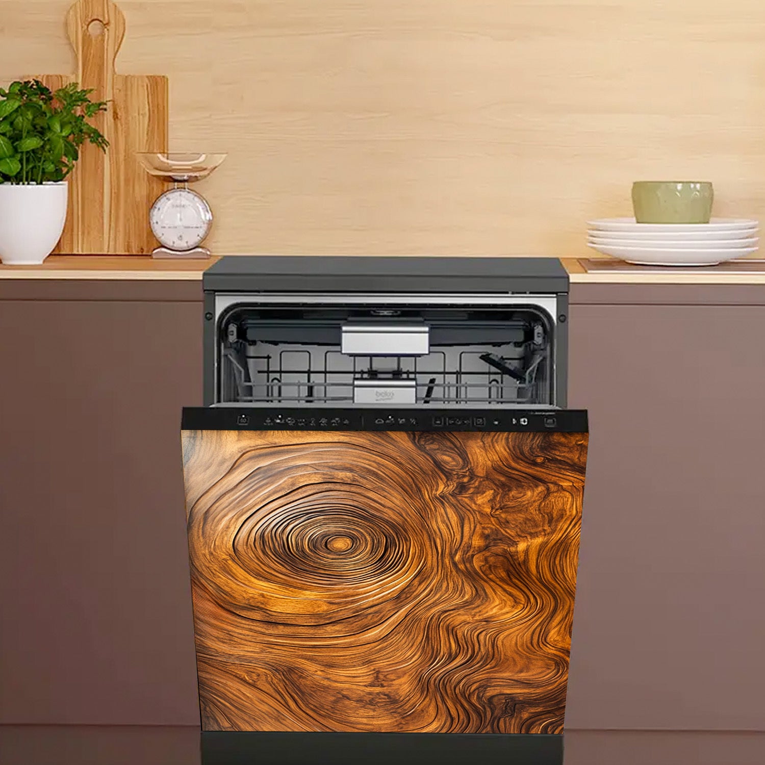 Tabiiy yog'och teksturasi magnitli muzlatgich eshigi qoplamasi, suv o'tkazmaydigan, issiqlikka chidamli, oson tozalanadi, 58.5x65 sm