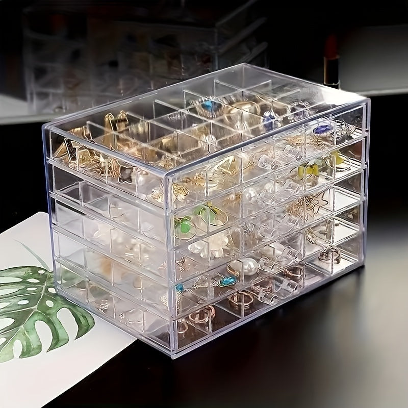 Transparent Jewelry Drawer Organizer Box with 120 Compartments for Rings Earrings and Necklaces