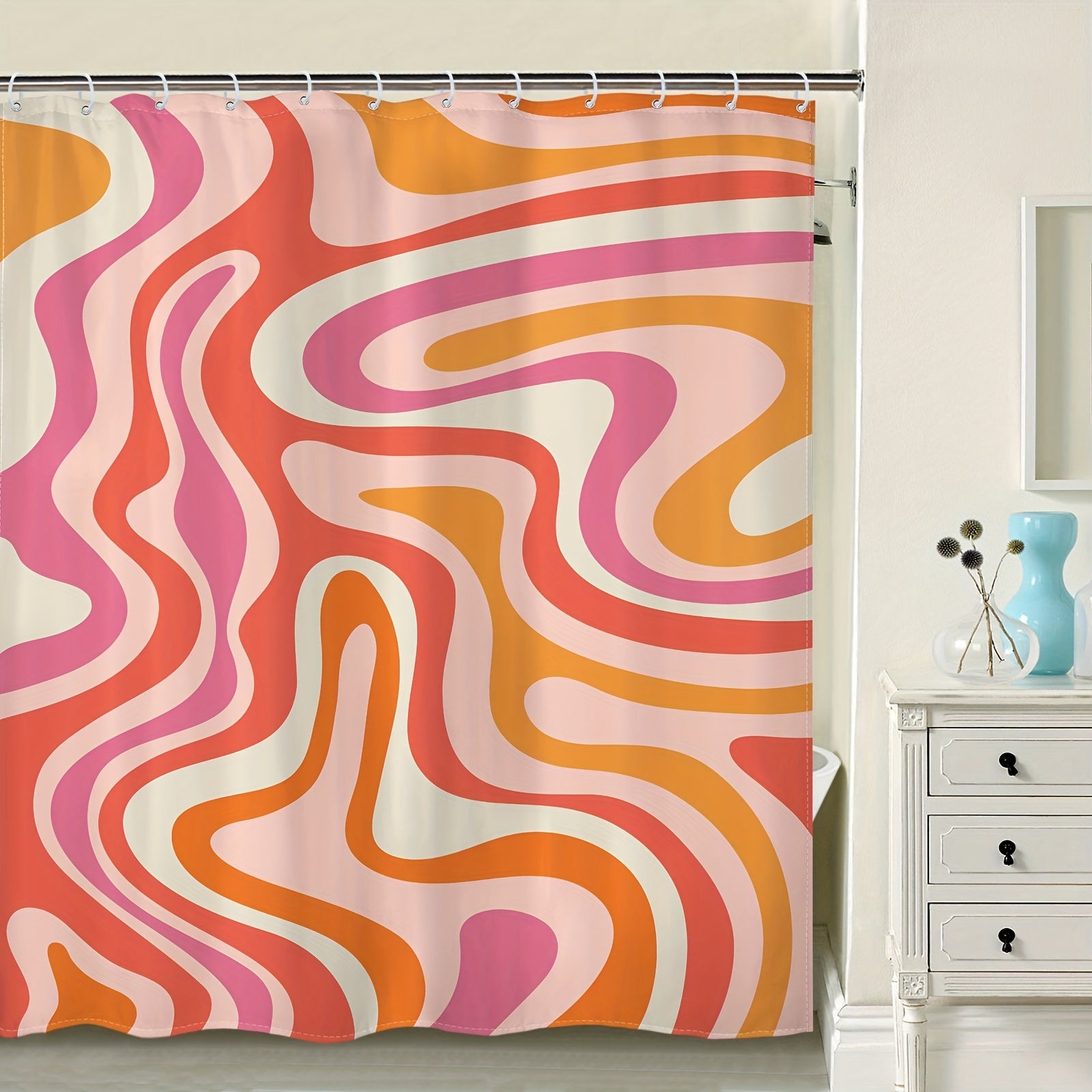 Juego de cortina de ducha retro de los años 70 con alfombrillas antideslizantes y funda para tapa de inodoro impermeable lavable a máquina decoración de baño para adolescentes