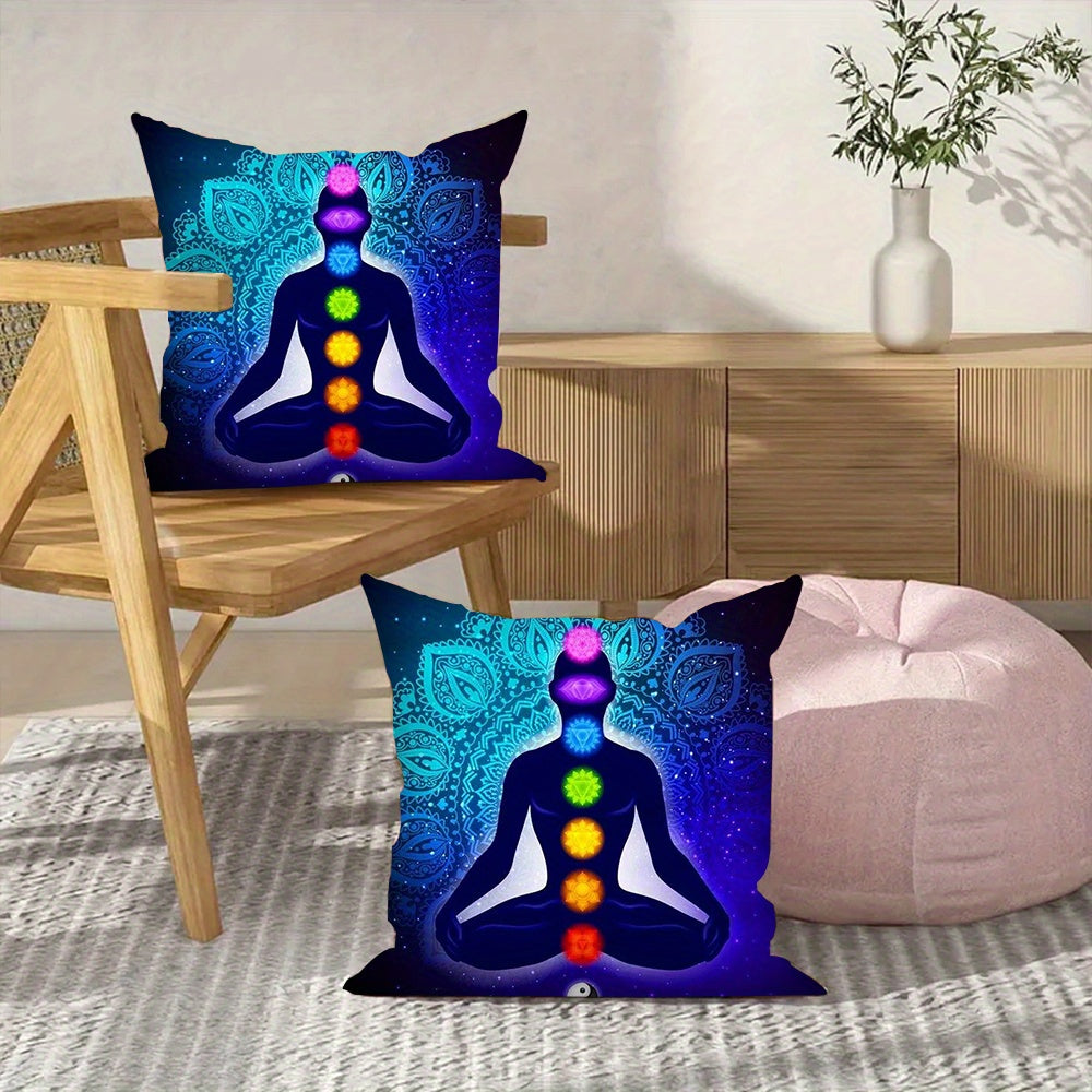 Two-Pack Yoga Meditation Chakra Art Throw Pillow Covers 45.72cm Square Polyester Washable Fade-Resistant