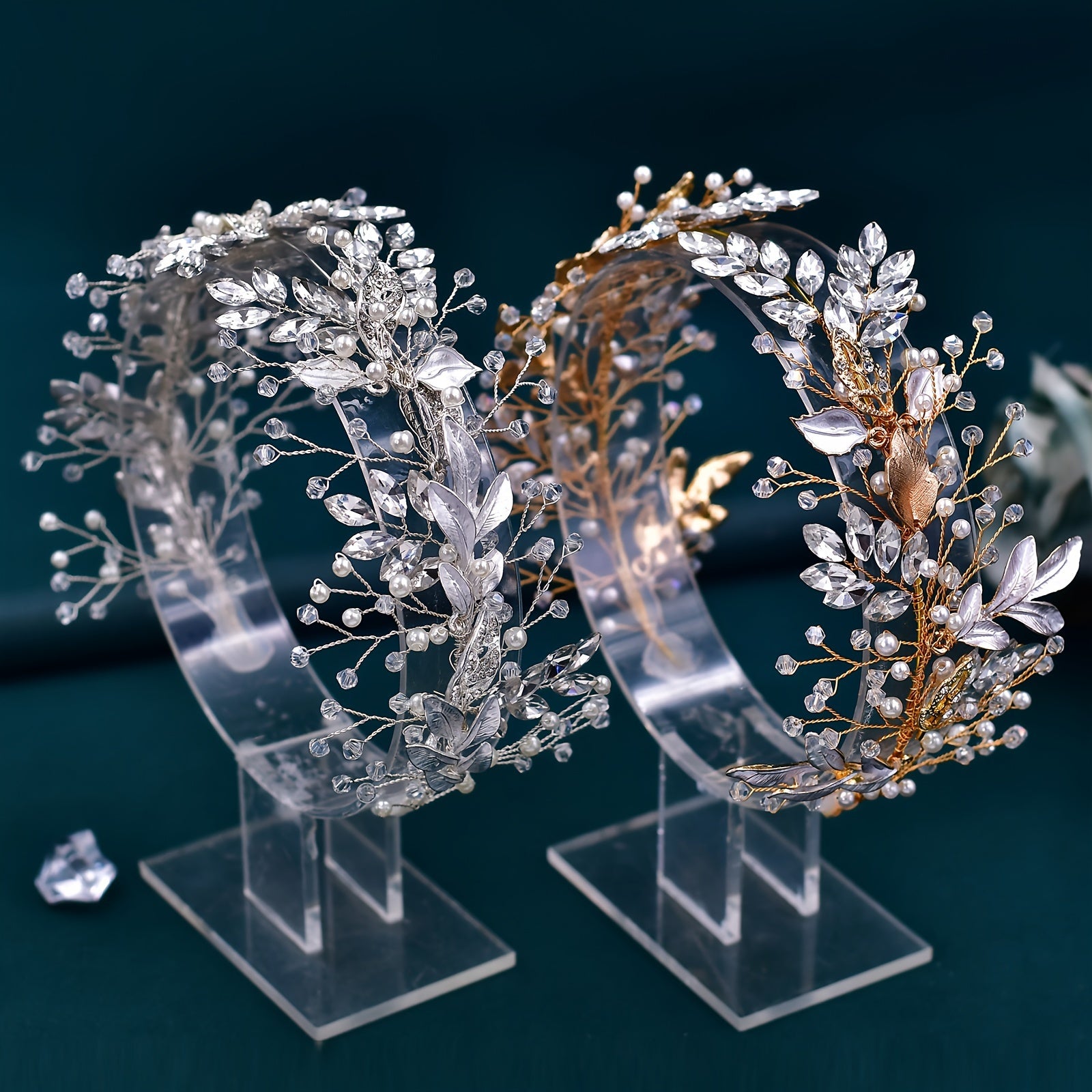 Handmade Beaded Hair Headband with Rhinestones for Bridal Wedding Dresses