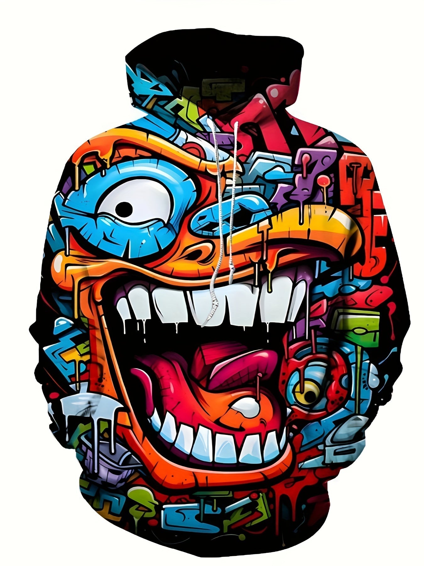 Plus Size Men's Hoodie with Abstract Hiphop Face Print Casual Sporty Knit Fabric