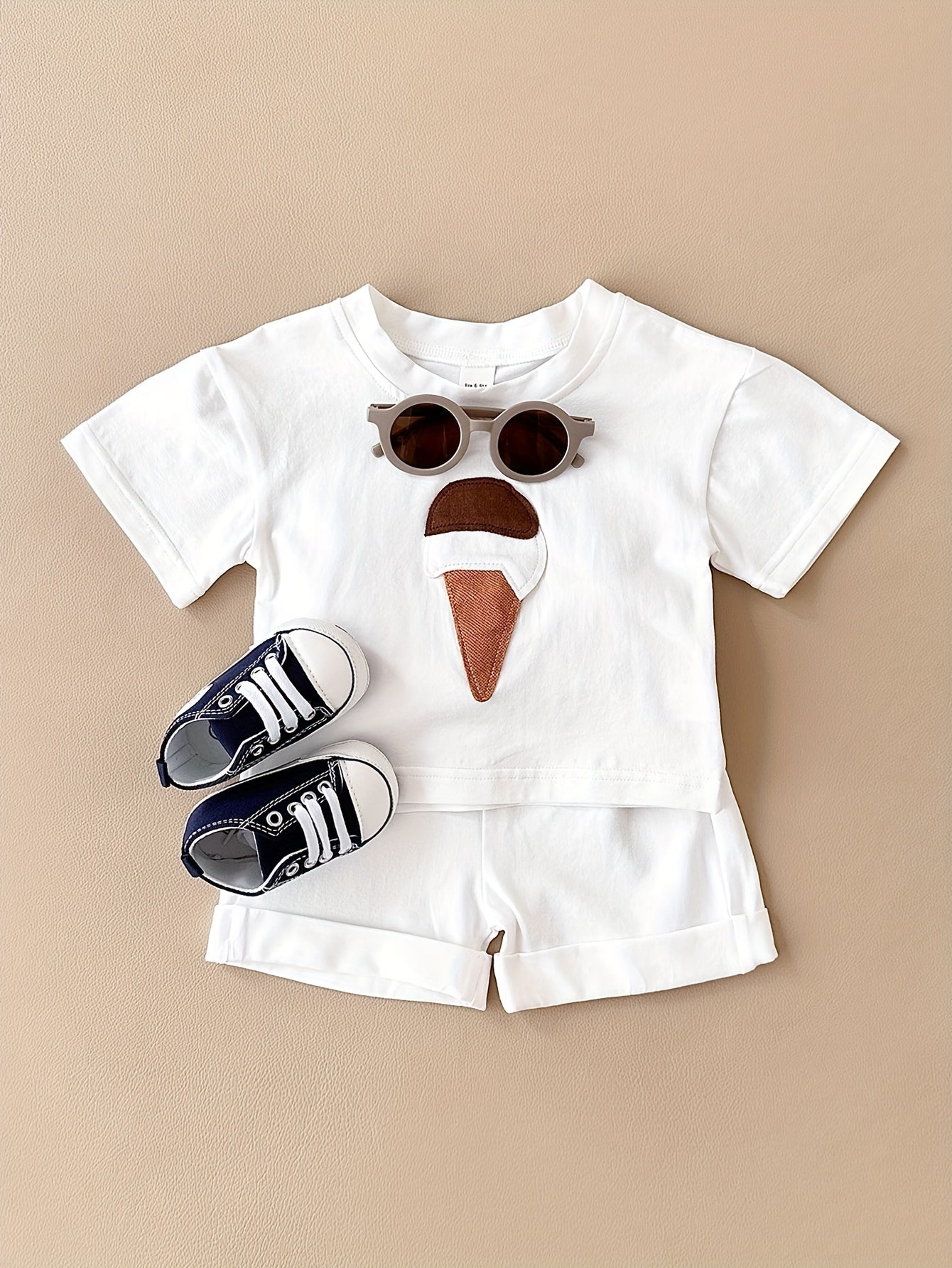 Girls Baby Summer Cotton Blend Ice Cream Patchwork Two-Piece Set Short Sleeve Shorts