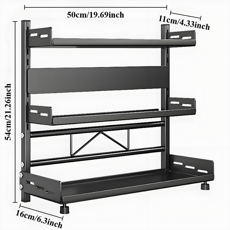 Kitchen Organizer Carbon Steel Countertop Storage Rack with Knife Holder and Adjustable Shelves