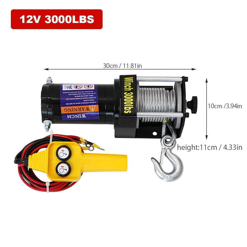 Тяжёлая 12V электролебёдка с регулируемым крюком, из железа, противо corrosion, пескостойкая для строительства, производства, лесного хозяйства, пожаротушения