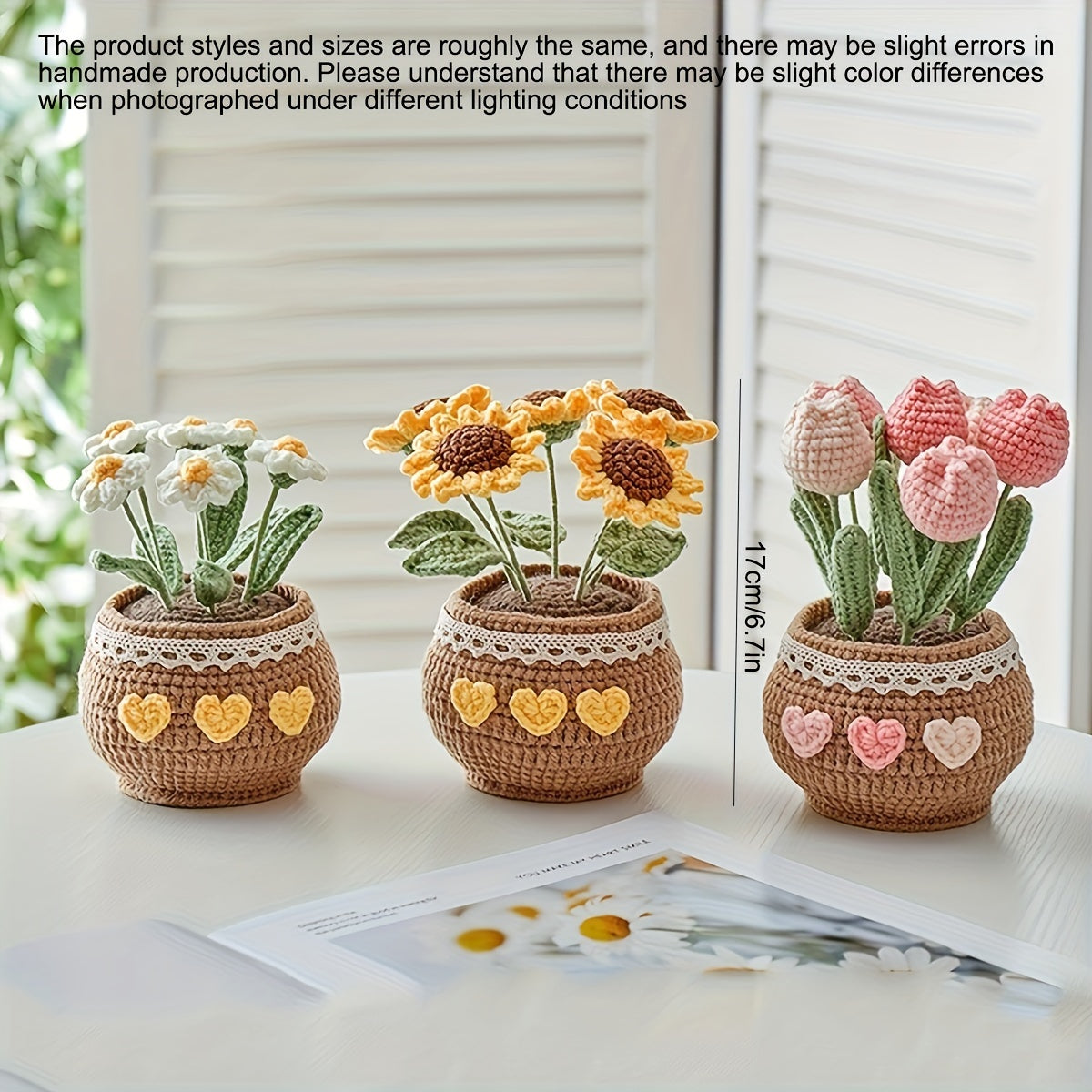 Handmade Crochet Tulip Bonsai Plant Decor Gift for Home Office Car