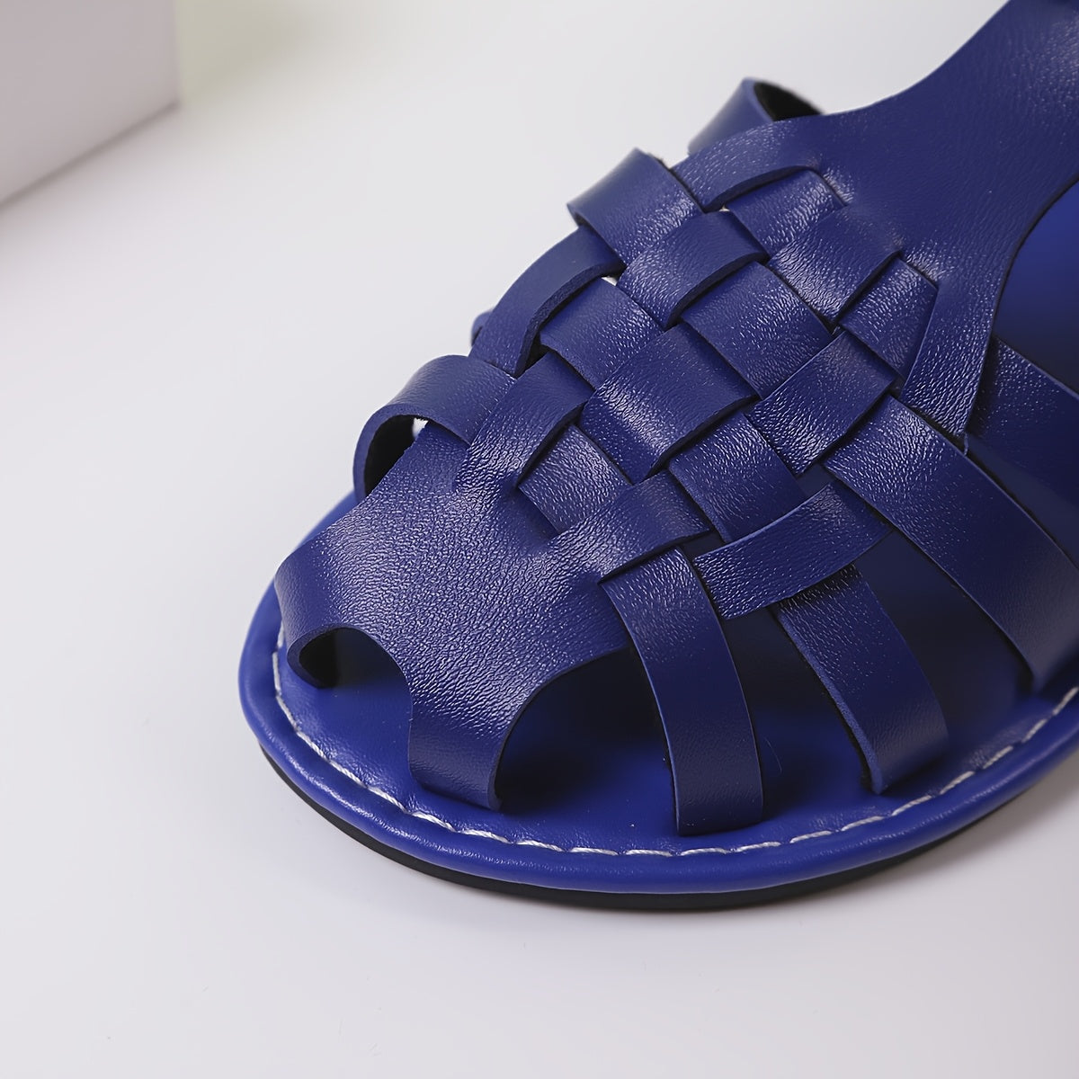 Women's Woven Closed-Toe Roman Sandals Adjustable Buckle Flat Summer Shoes