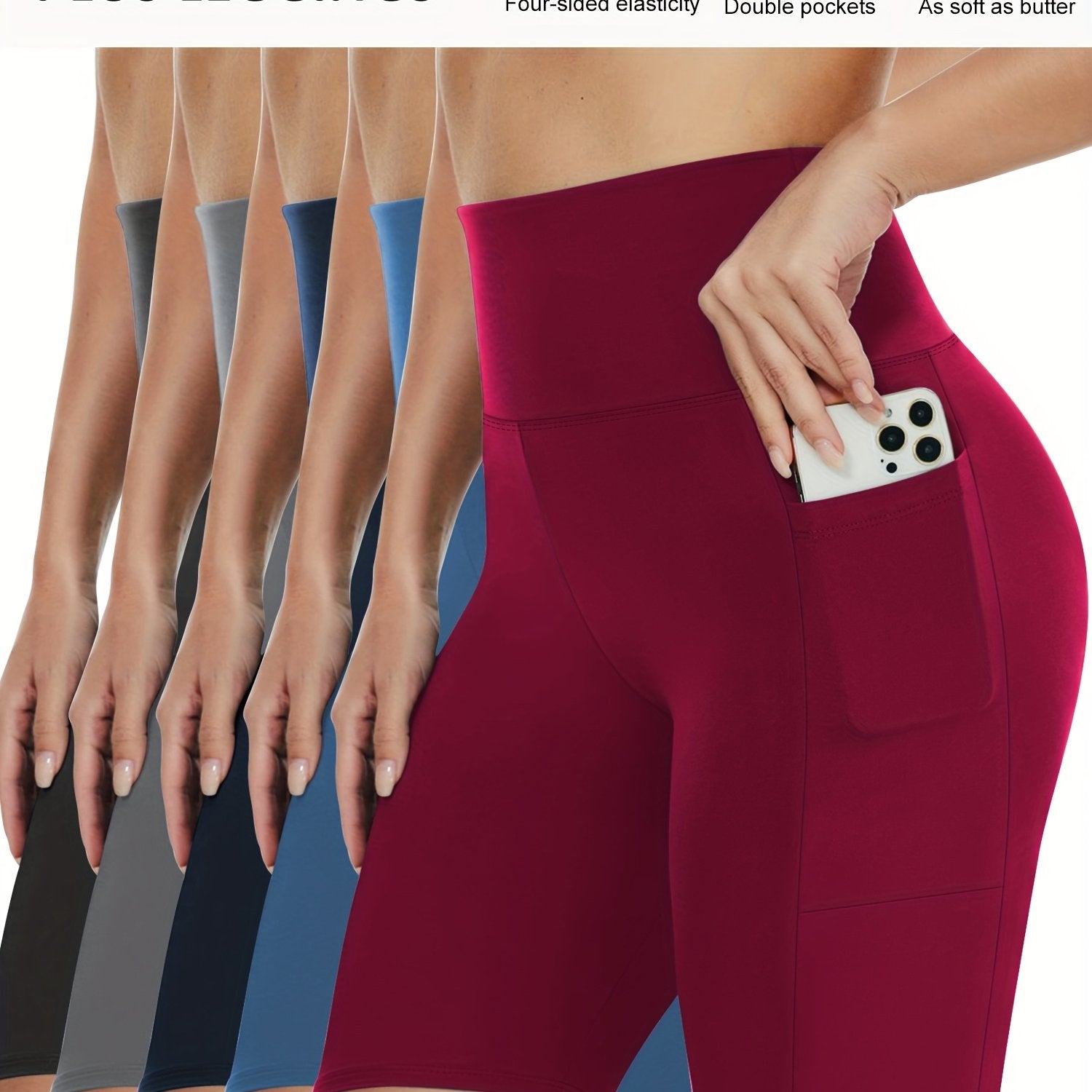 Plus Size Women's High-Waisted Pocket Shorts 5-Pack Comfortable Stretch