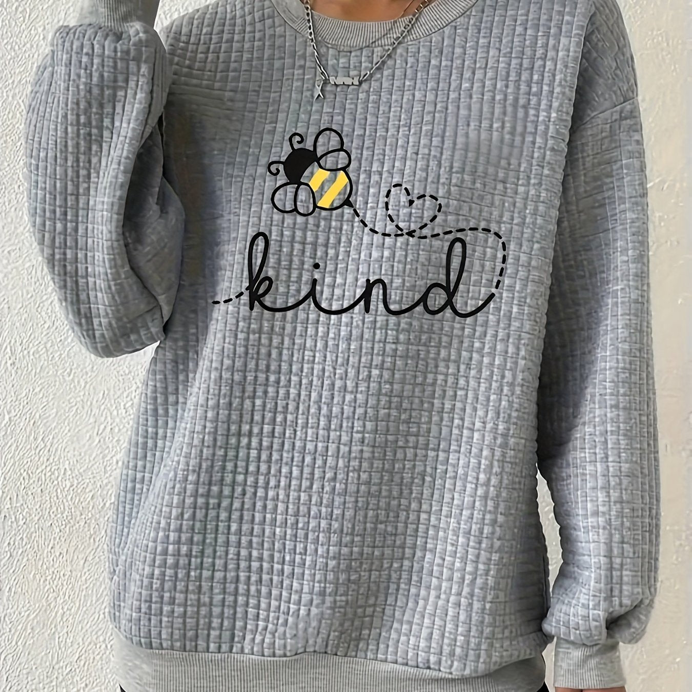 Plus Size ayollar uchun bej geometrik svitshot, kundalik kuz qish pulover