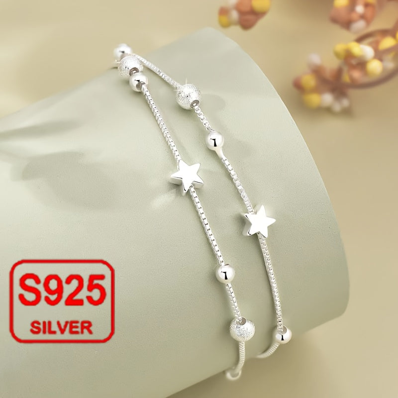 Zamonaviy va ko'p funksiyali ayollar uchun bangle - Double-layer Star Bracelet, yozgi plyaj uchun mukammal aksessuar. Gipoallergik S925 kumushdan tayyorlangan, bu 2.9g bo'lak sovg'a qilish, kundalik kiyish, to'y ziyofatlari, plyaj ta'tillari va
